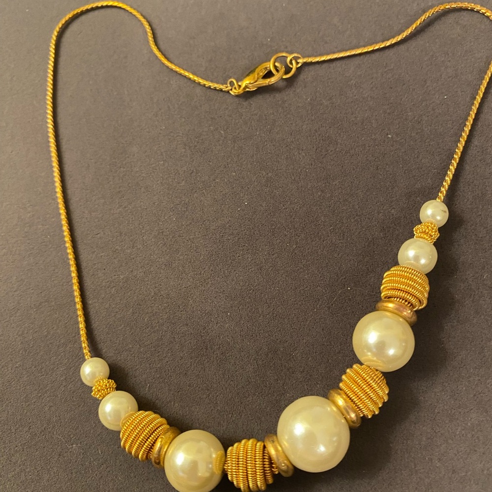 Gold and Pearl Beaded Statement Necklace - Women Jewelry - Picture 5 of 7